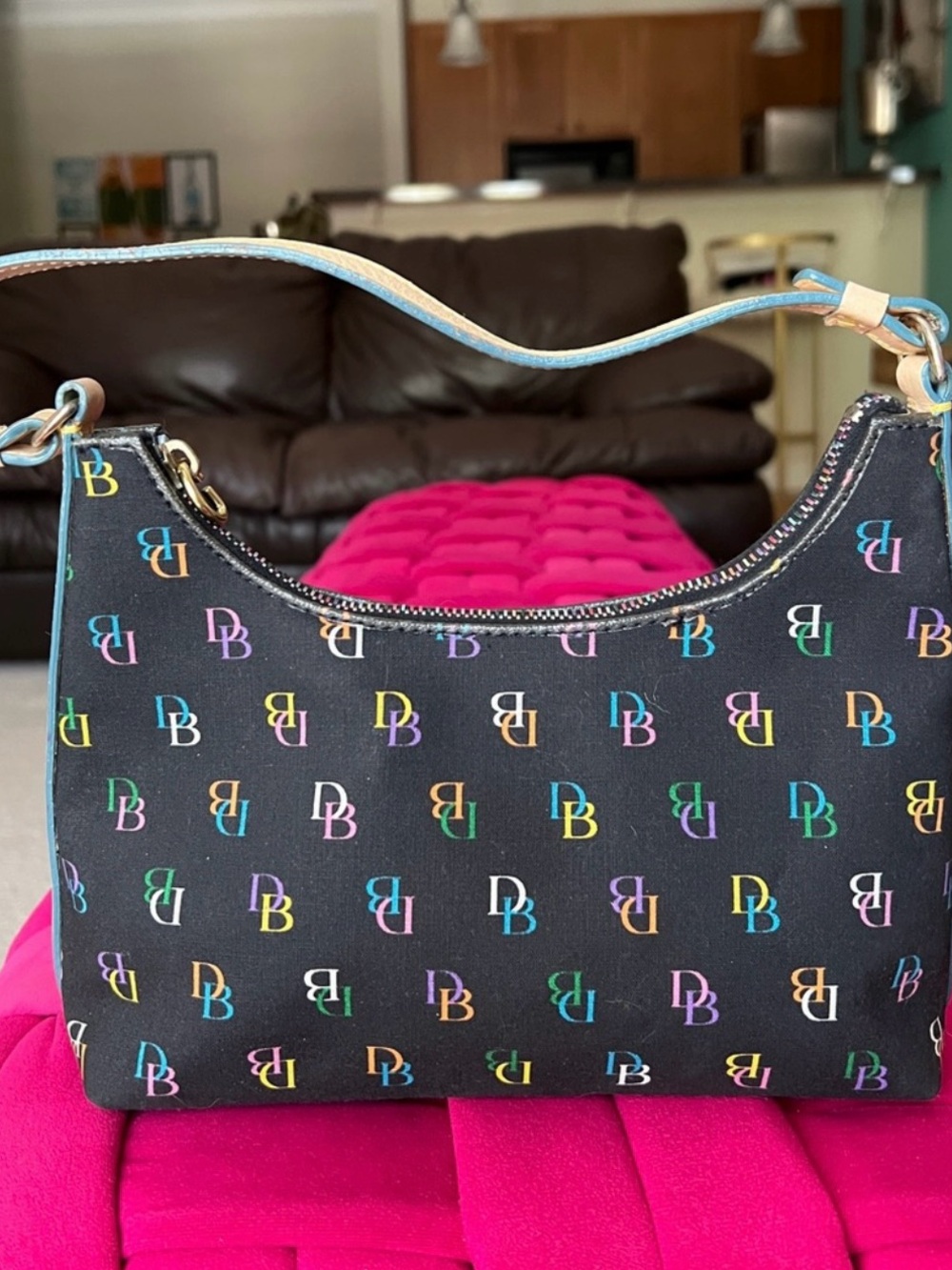 Dooney & Bourke Black Shoulder Bag with Multicolor DB Logo Print - Picture 3 of 15